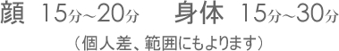 顔 15分〜20分 身体 15分〜30分 (個人差、範囲にもよります)