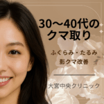 30〜40代のクマ取りの説明用アイキャッチ画像｜ふくらみ・たるみ・影クマ改善｜大宮中央クリニック