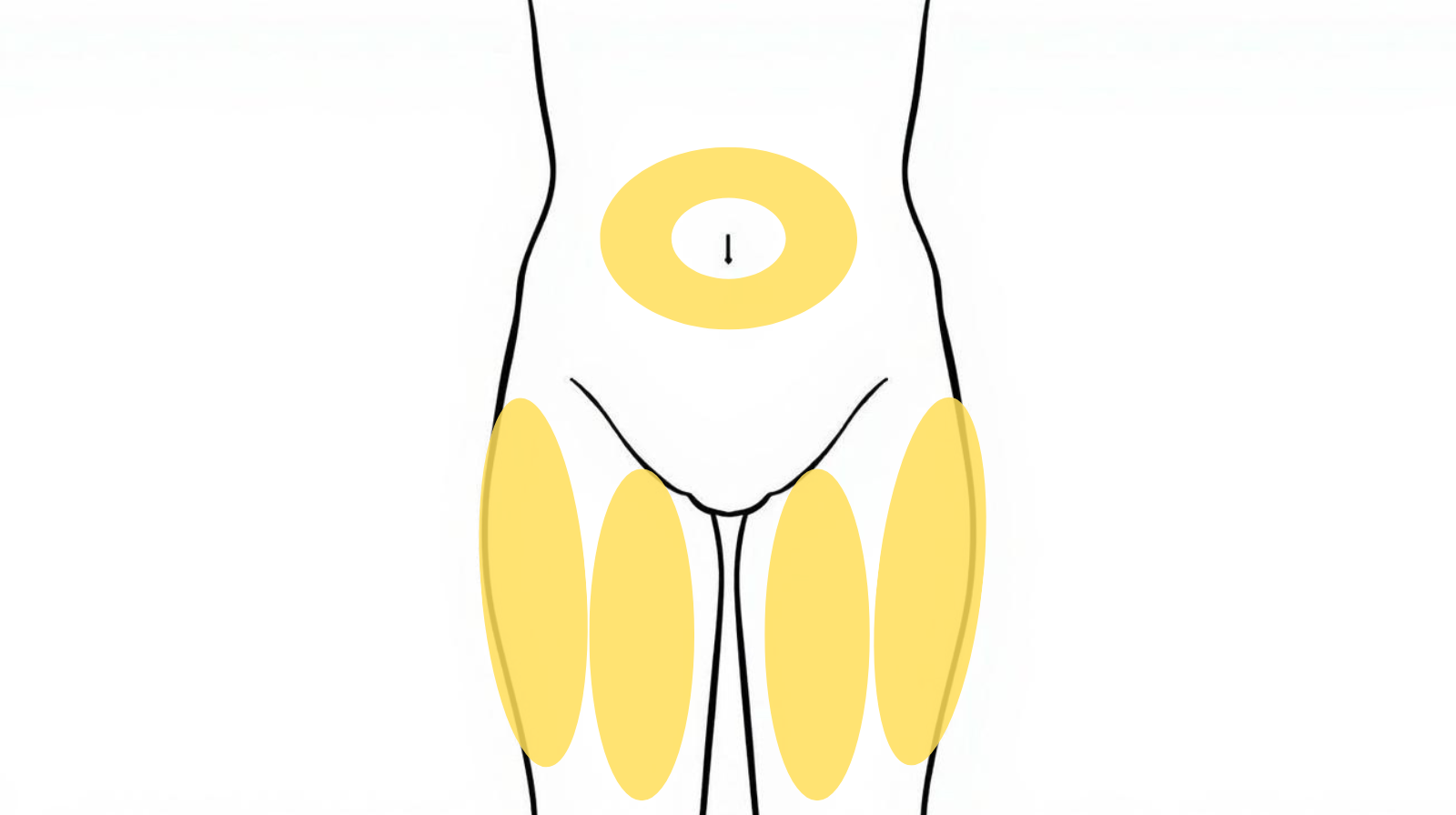 マンジャロ注射の注射部位（お腹・太もも）の目安イラスト